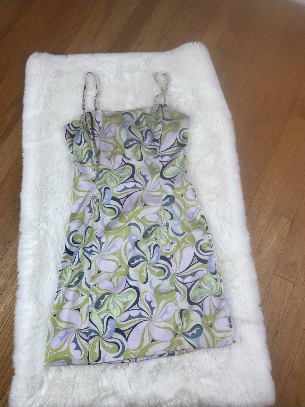 Sunday Best Mini Dress in Light Green, Lilac & Navy Swirl Print